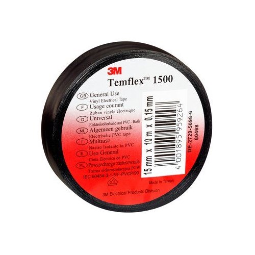 3M™ Temflex™ Vinyl Elektrotape 165, Svart, 19 mm x 20